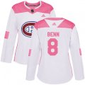 Women Montreal Canadiens #8 Jordie Benn Authentic White Pink Fashion NHL Jersey
