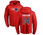 New England Patriots #14 Steve Grogan Red Name & Number Logo Pullover Hoodie
