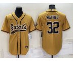 New Orleans Saints #32 Tyrann Mathieu Gold Stitched MLB Cool Base Nike Baseball Jersey