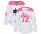Women Adidas San Jose Sharks #72 Tim Heed Authentic White Pink Fashion NHL Jersey