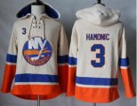 New York Islanders #3 Travis Hamonic Cream Sawyer Hooded Sweatshirt Stitched NHL Jersey