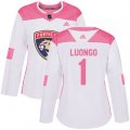 Women's Florida Panthers #1 Roberto Luongo Authentic White Pink Fashion NHL Jersey