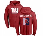New York Giants #13 Odell Beckham Jr Red Name & Number Logo Pullover Hoodie