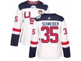 Women Adidas Team USA #35 Cory Schneider Premier White Home 2016 World Cup Hockey Jersey