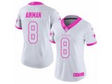 Women Dallas Cowboys #8 Troy Aikman Limited White Pink Rush Fashion NFL Jersey
