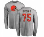 Cleveland Browns #75 Joel Bitonio Ash Name & Number Logo Long Sleeve T-Shirt
