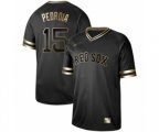 Boston Red Sox #15 Dustin Pedroia Authentic Black Gold Fashion Baseball Jersey