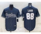 Dallas Cowboys #88 CeeDee Lamb Navy With Patch Cool Base Stitched Baseball Jersey