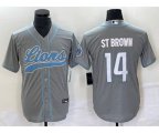 Detroit Lions #14 Amon Ra St Brown Grey With Patch Cool Base Stitched Baseball Jersey