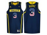 2016 US Flag Fashion-Michigan Wolverines Trey Burke #3 Basketball Authentic Jersey - Navy Blue