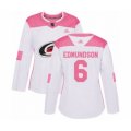Women Carolina Hurricanes #6 Joel Edmundson Authentic White Pink Fashion Hockey Jersey