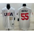 USA Baseball #55 Ryan Pressly Number 2023 White World Baseball Classic Stitched Jersey