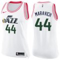 Women's Utah Jazz #44 Pete Maravich Swingman White Pink Fashion NBA Jersey