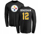 Pittsburgh Steelers #12 Terry Bradshaw Black Name & Number Logo Long Sleeve T-Shirt