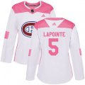 Women Montreal Canadiens #5 Guy Lapointe Authentic White Pink Fashion NHL Jersey