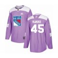New York Rangers #45 Kaapo Kakko Authentic Purple Fights Cancer Practice Hockey Jersey