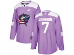 Columbus Blue Jackets #7 Jack Johnson Purple Authentic Fights Cancer Stitched NHL Jersey