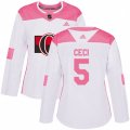 Women Ottawa Senators #5 Cody Ceci Authentic White Pink Fashion NHL Jersey