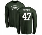 New York Jets #47 Trevon Wesco Green Name & Number Logo Long Sleeve T-Shirt