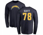 Los Angeles Chargers #78 Trent Scott Navy Blue Name & Number Logo Long Sleeve T-Shirt