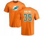 Miami Dolphins #35 Walt Aikens Orange Name & Number Logo T-Shirt