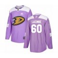 Anaheim Ducks #60 Jackson Lacombe Authentic Purple Fights Cancer Practice Hockey Jersey