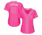 Women's New York Yankees #41 Randy Johnson Authentic Pink Fashion Cool Base Baseball Jersey