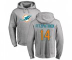 Miami Dolphins #14 Ryan Fitzpatrick Ash Name & Number Logo Pullover Hoodie