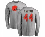 Cleveland Browns #44 Sione Takitaki Ash Name & Number Logo Long Sleeve T-Shirt