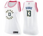 Women's Indiana Pacers #13 Paul George Swingman White Pink Fashion Basketball Jersey