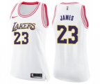 Women's Los Angeles Lakers #23 LeBron James Swingman White Pink Fashion Basketball Jersey