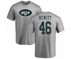 New York Jets #46 Neville Hewitt Ash Name & Number Logo T-Shirt