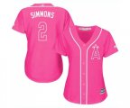 Women's Los Angeles Angels of Anaheim #2 Andrelton Simmons Authentic Pink Fashion Baseball Jersey