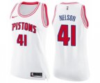 Women's Detroit Pistons #41 Jameer Nelson Swingman White Pink Fashion Basketball Jersey