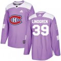 Montreal Canadiens #39 Charlie Lindgren Authentic Purple Fights Cancer Practice NHL Jersey