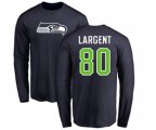 Seattle Seahawks #80 Steve Largent Navy Blue Name & Number Logo Long Sleeve T-Shirt