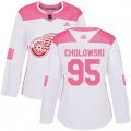 Women's Detroit Red Wings #95 Dennis Cholowski Authentic White Pink Fashion NHL Jersey