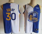 Golden State Warriors #30 Stephen Curry White Blue Two Tone Stitched Swingman Nike Jersey With Sponsor
