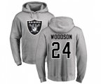 Oakland Raiders #24 Charles Woodson Ash Name & Number Logo Pullover Hoodie