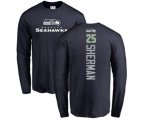 Seattle Seahawks #25 Richard Sherman Navy Blue Backer Long Sleeve T-Shirt
