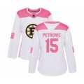 Women Boston Bruins #15 Alex Petrovic Authentic White Pink Fashion Hockey Jersey