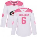 Women Carolina Hurricanes #6 Klas Dahlbeck Authentic White Pink Fashion NHL Jersey