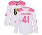 Women Vegas Golden Knights #41 Pierre-Edouard Bellemare Authentic White Pink Fashion NHL Jersey