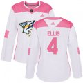 Women Nashville Predators #4 Ryan Ellis Authentic White Pink Fashion NHL Jersey