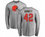 Cleveland Browns #42 Morgan Burnett Ash Name & Number Logo Long Sleeve T-Shirt