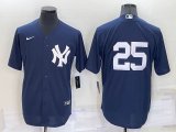New York Yankees #25 Gleyber Torres No Name Navy Blue Throwback Stitched Cool Base Nike Jersey