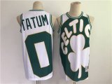 Boston Celtics #0 Jayson Tatum White and Green Big Face Throwback Stitched Jersey