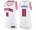 Women's Detroit Pistons #11 Isiah Thomas Swingman White Pink Fashion Basketball Jersey