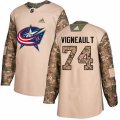 Columbus Blue Jackets #74 Sam Vigneault Authentic Camo Veterans Day Practice NHL Jersey