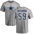 Dallas Cowboys #59 Anthony Hitchens Ash Name & Number Logo T-Shirt